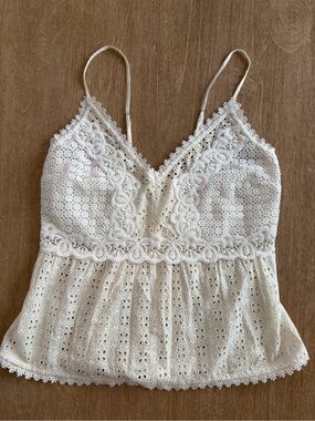 Abercrombie & Fitch White Eyelet Lace Cami Tank Top Size Small